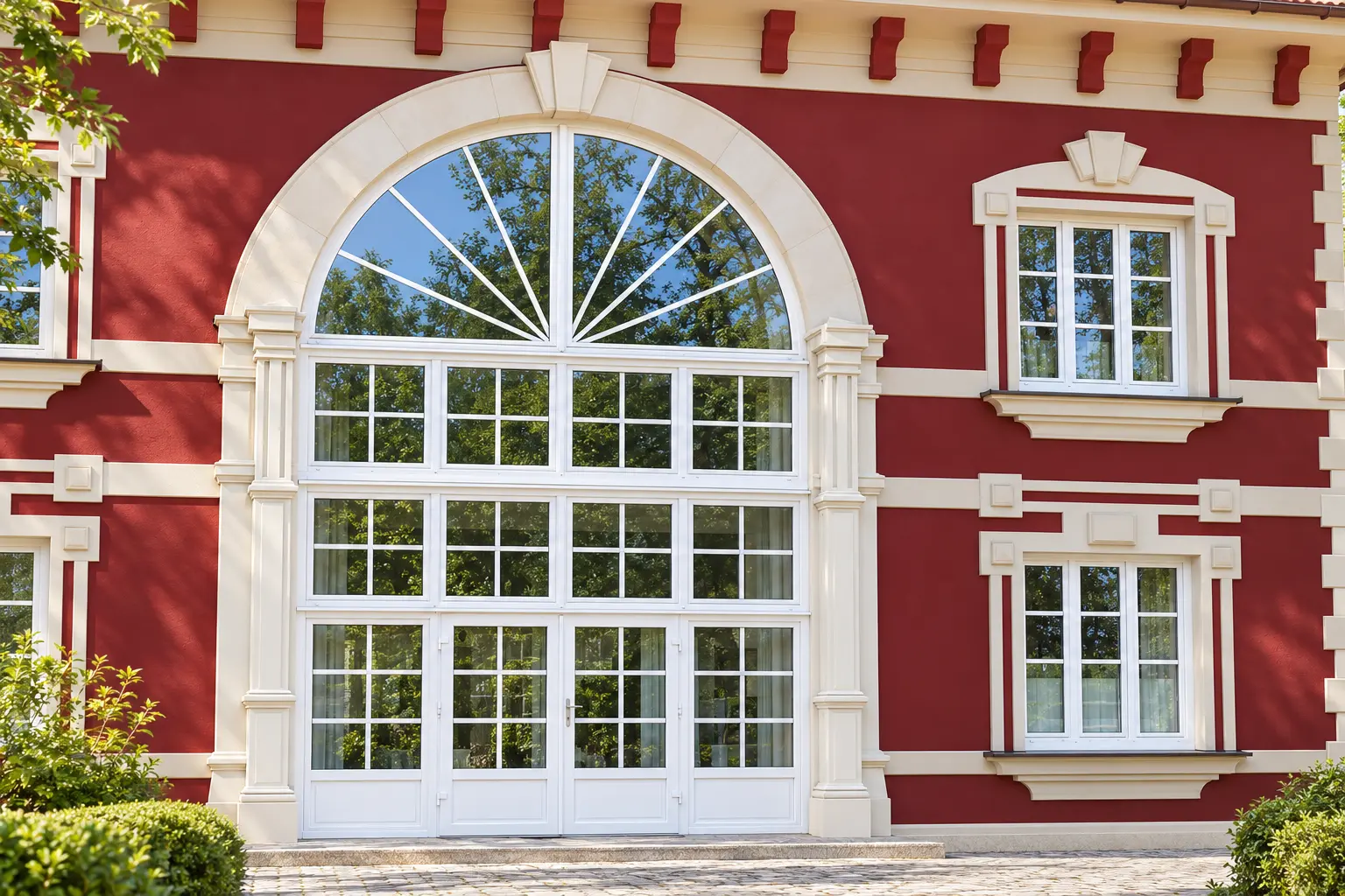 Duże okno Historic z półkolistym naświetlem i szprosami